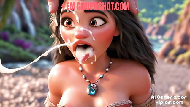 Moana AI-generated bukkake facial cumshot on pretty island girl