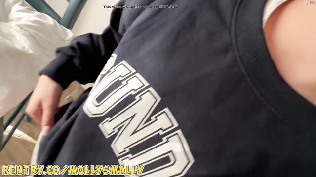 Amateur solo girl in hoodie pushes ass fluids, pale skin closeup