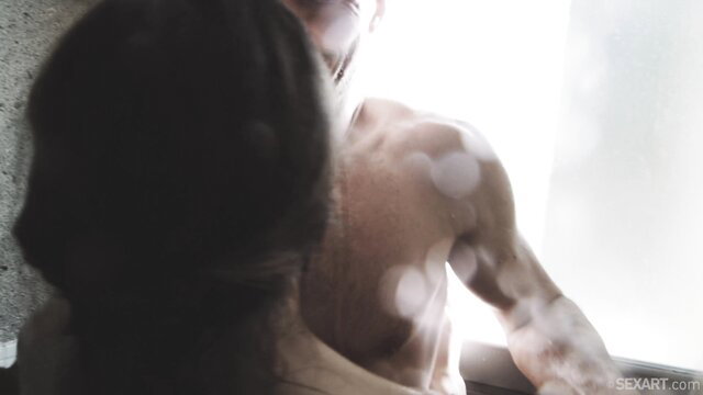 Stella Cox kneels for handjob on muscular man, SexArt HD