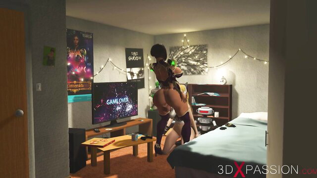 Cute gamer girl ass fucked hard by sexy dickgirl in bedroom