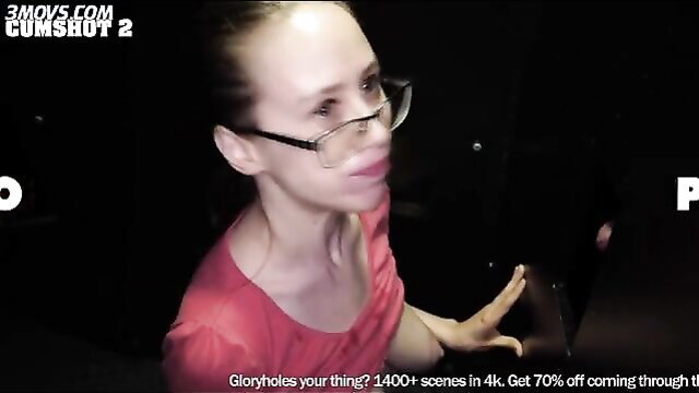 Jackie Hoff smirks at big cock in gloryhole, Cumshot 2 porn scene