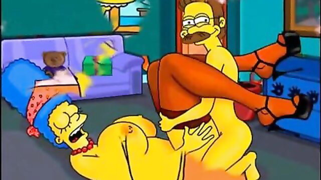 Marge Simpson cheating on Homer with busty blue hair MILF sex