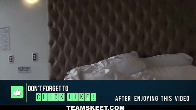 Sexy Latina giving hot lipstick blowjob in bed