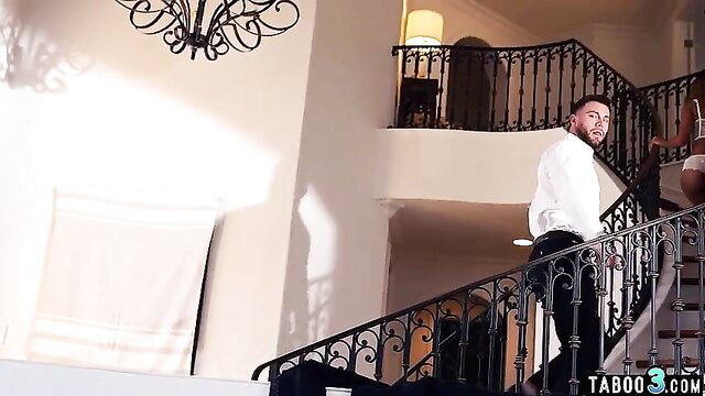Scarlit Scandal and Alina Ali in luxurious mansion staircase scene
