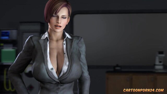Haydee in tight gray suit blouse, huge tits cleavage tease