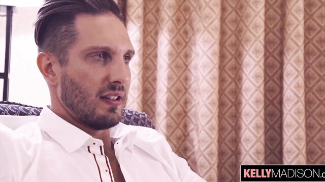 Handsome man in white shirt from Kelly Madison adult video with Lisey Sweet
