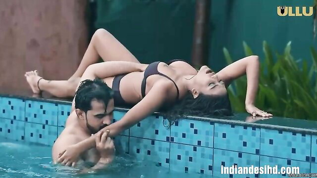 Indian big tits babe in bikini gets grabbed by man in pool
