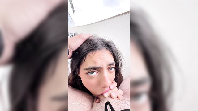 Brenda Trindade POV blowjob closeup, balcony outdoor oral