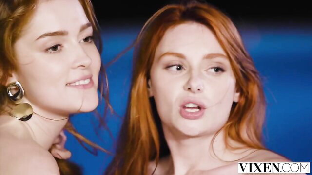 Lacy Lennon redhead romantic FFM with freckled beauty in water