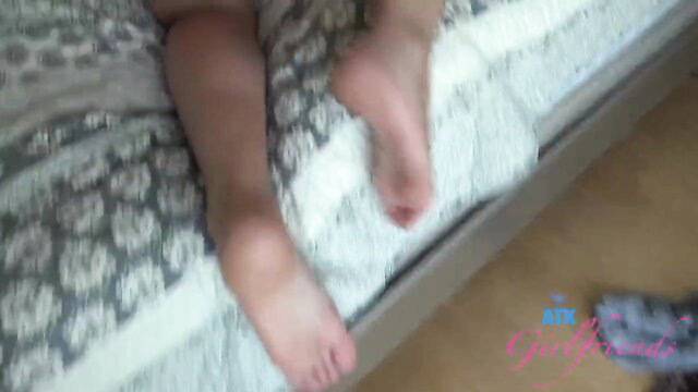 Lily Adams bare feet closeup on bed in ATK Girlfriends video