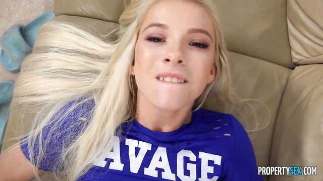 Kenzie Reeves blonde teen in torn Savage tank top on couch