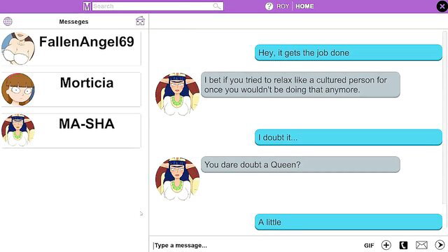 Rick and Morty parody porn chat: busty Morticia dares Masha to fuck