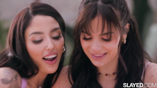 Violet Starr and Vanessa Sky smiling close-up in Slayed scene