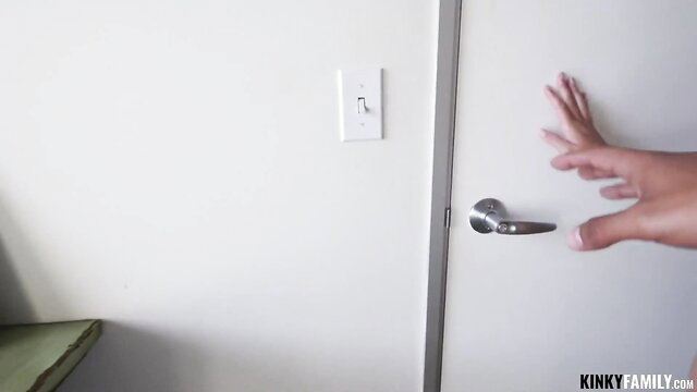 Nora Wolf hand on door, teasing stepsister vibe - Kinky Family