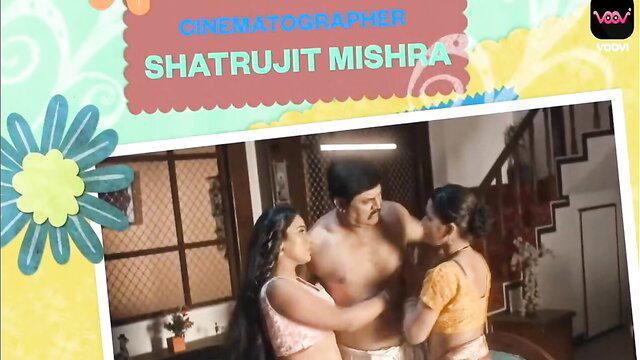 Shirtless Indian man gropes massive exposed tits of moaning brunette woman with head thrown back in ecstasy