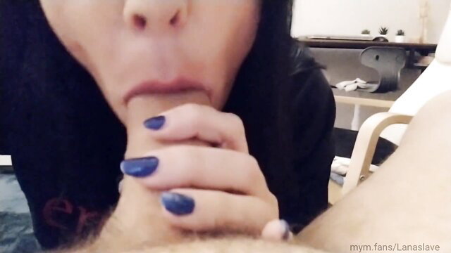 Hot Asian amateur babe deepthroats cock POV closeup blowjob