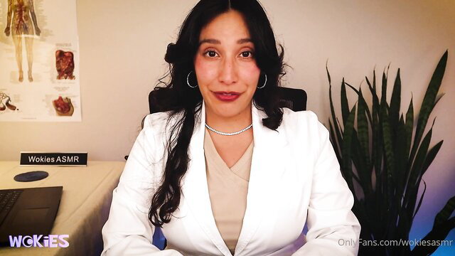 Asian Wokies ASMR doctor in white blazer teases with glossy lips