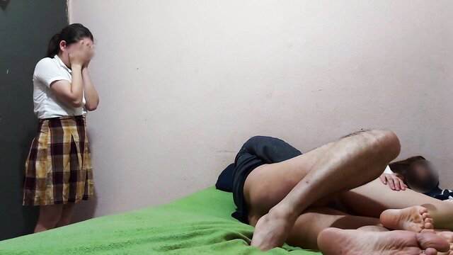 Weritasabrosa as nerdy colegiala shocked by classmate's huge cock at home