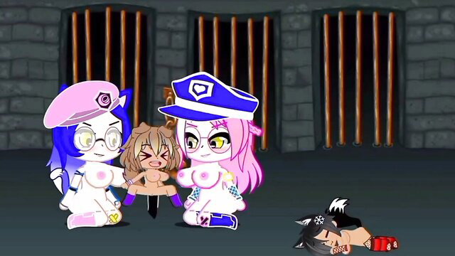 Gacha club hentai cops tease nude in prison cell threesome