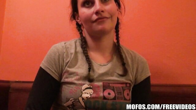 Pretty Czech student in pigtails smiling, paid for quick backroom fuck