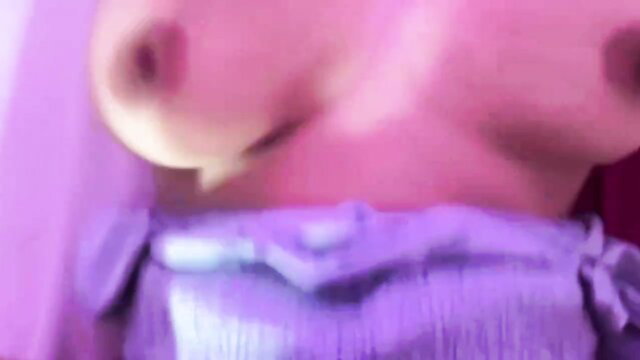 Lustful Latina Vanessa's big tits in frilly purple lingerie tease