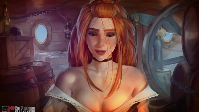 Redhead Eria in low-cut blouse on ship, JOI ASMR tease