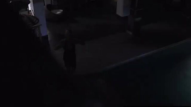 Busty MILF silhouette deepthroating huge BBC in dark scene