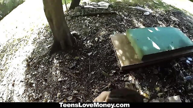Busty Molly Jane bent over outdoors in TeensLoveMoney facial scene