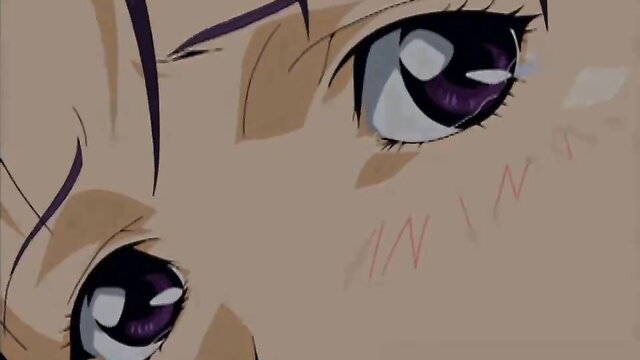 Closeup of cute anime girl's blushing teary eyes in lesbian masturbation scene