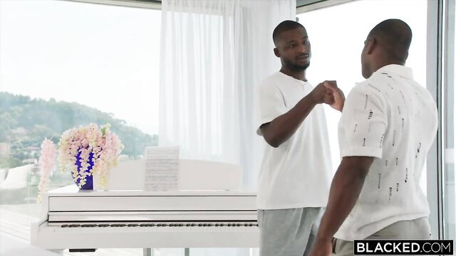 Two Black Men Fist Bump in Luxury Room - Kelly Collins BBC Threesome Preview