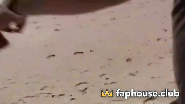 Horny slut's feet and ass in sand, teasing outdoor sex clip