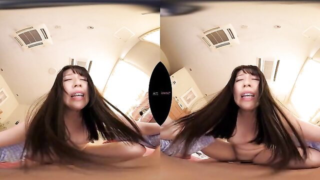 Beautiful Asian babe with long hair in VR POV nude tease
