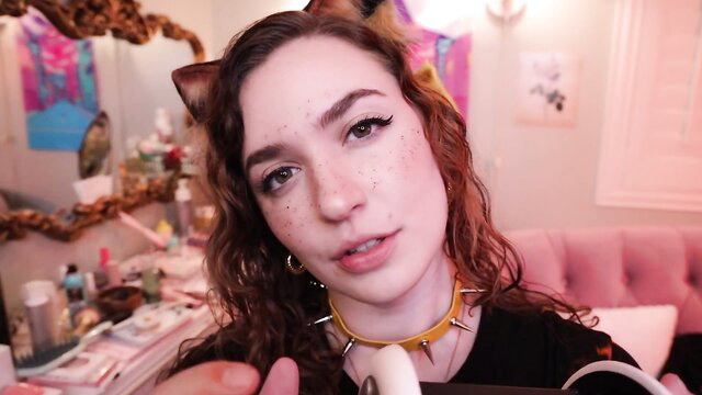 Rose ASMR close-up kitty kisses with cat ears and choker