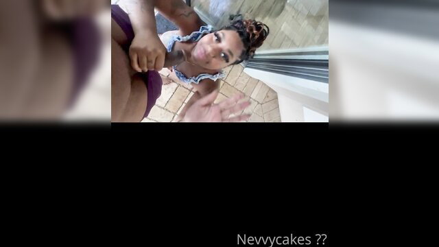 Nevvy Cakes black amateur POV tease in lingerie waving at camera