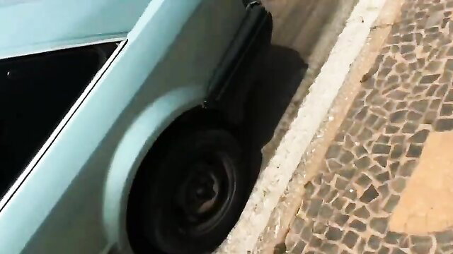 Light blue classic car parked on street in milf big black dick adult video thumbnail