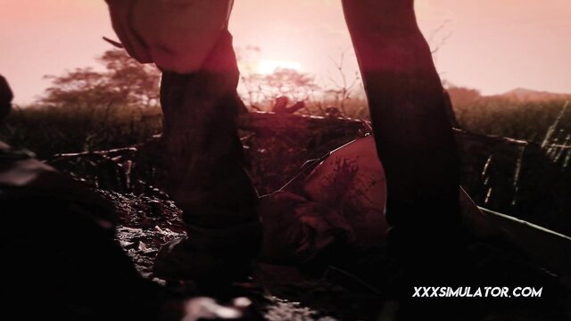 Skinny slim chick roughly rammed outdoors at sunset, muddy boots