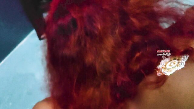 Nilmini Sheron redhead closeup, sexy lace shoulder tattoo