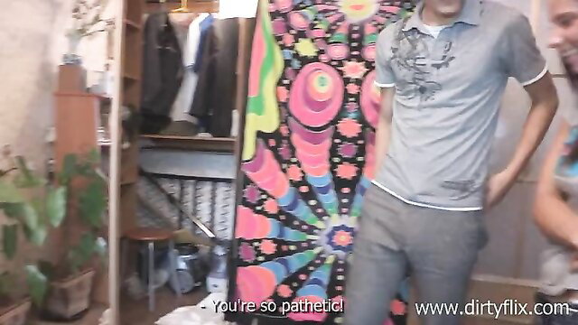 Pathetic boyfriend watches big tits brunette tatted slut fucked doggystyle