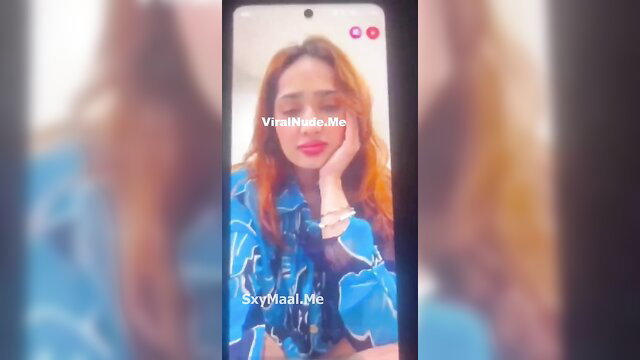 Aditi Mistry sexy live video call, redhead Indian beauty in blue dress