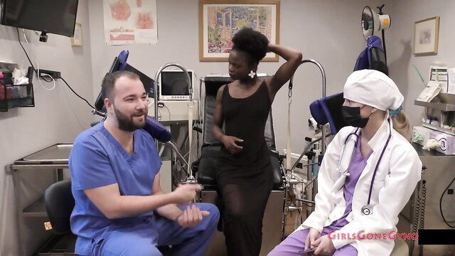 Black girl pregnant exam by male & female docs at Tampa Uni physical