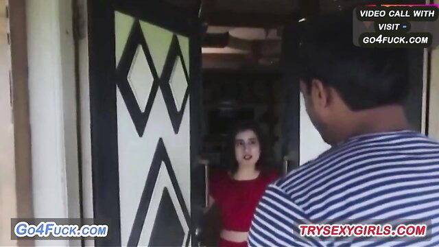 Gorgeous Indian MILF in red top at door video call tease