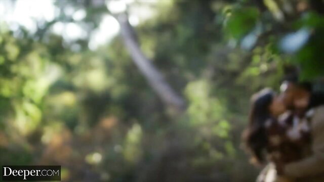 Babes share cock in passionate outdoor threesome - EboBlack