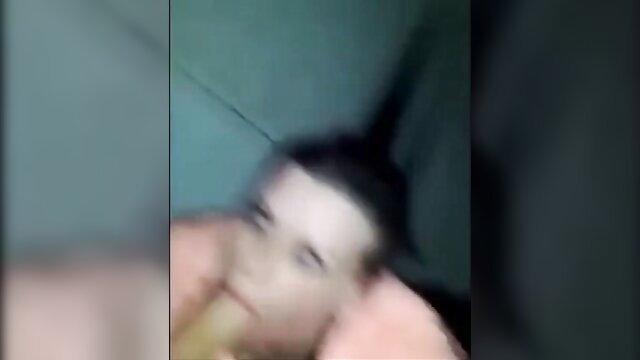 Blurry closeup of inexperienced Australian cougar with spunk in mouth