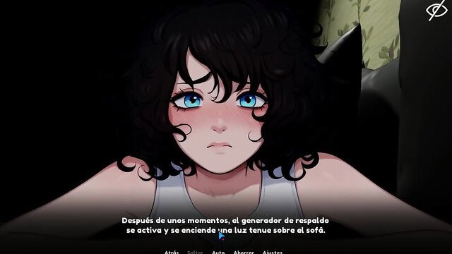 Hentaibb femboy roommate teases on sofa in tank top, blue eyes curly black hair