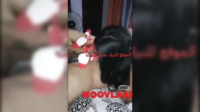 Arab vixen in red heels, white panties pulled aside, bent over amateur tease