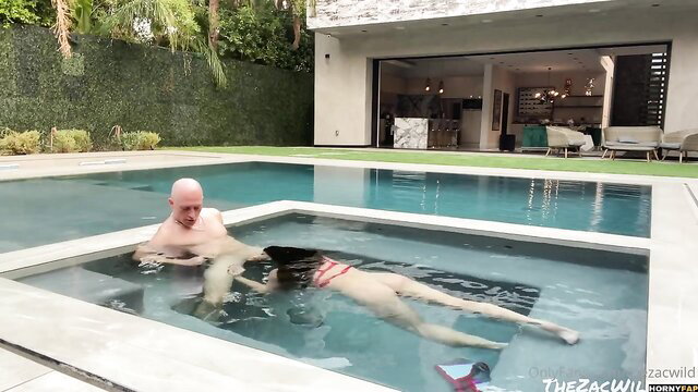 Angela White nude in pool with bald man, hot tub sex tape leak