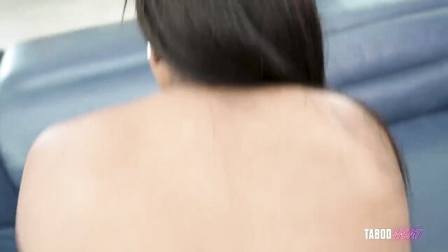 Lily Starfire topless back view, big natural tits sideboob on couch