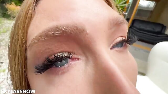 Skylar Snow closeup eyes and lashes in Lexington Steele scene