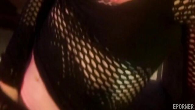 Olivia Saint in fishnet top, sexy cougar closeup