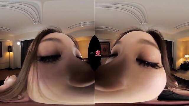 Hot Asian MILF close-up POV face in VR adult video